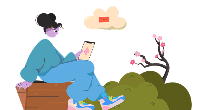 A lady seated, with an ipad